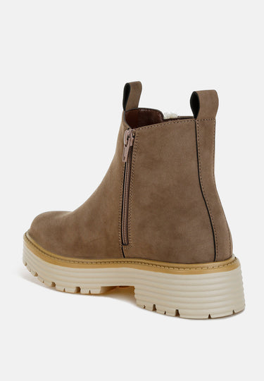 Faux Fur Detail Chunky Ankle Boots by RAG