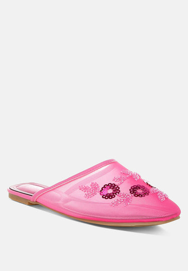 Mesh Sequin Beaded Mules by Mode