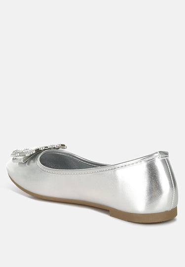 Navik Rhinestone Buckle Metallic Ballerinas