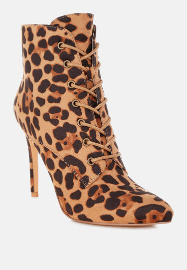 Nesta Leopard Stiletto Heel Lace Up Boots