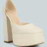 COSETTE Diamante Embellished Ankle Strap High Block Heel Sandals in Off White#color_off-white