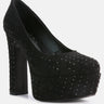 POPPINS Black Diamante Platform Heel Block Pumps_bLACK