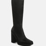 presto black stretchable satin long boot#color_black