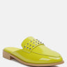 YASHTA Lime Green Patent Studded Flat Mules_lime-green
