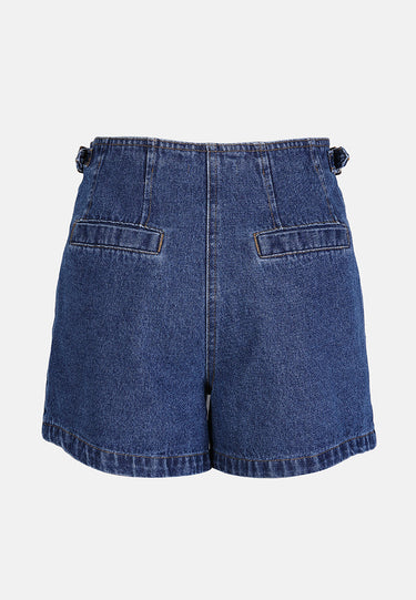 Pleated Denim Shorts