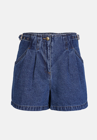 Pleated Denim Shorts