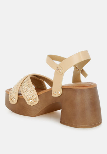 Studded Raffia Clog Sandals by Mode