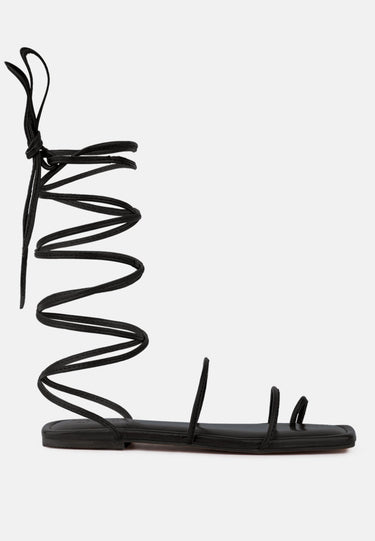 AMATHA Black Essential Toe Ring Summer Leather Flats_Black