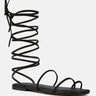 AMATHA Black Essential Toe Ring Summer Leather Flats_Black