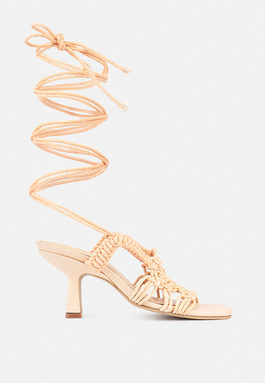 BEROE Latte Braided Handcrafted Lace Up Sandal-Latte