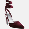 WALLIS Burgundy Velvet Diamante Stud Tie Up Sandals_Burgundy