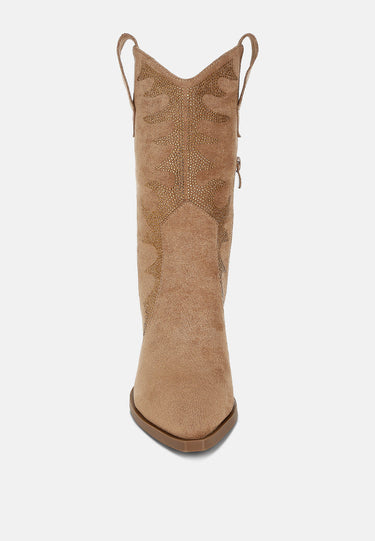 Rhinestones Embellished Calf Boots by MODE