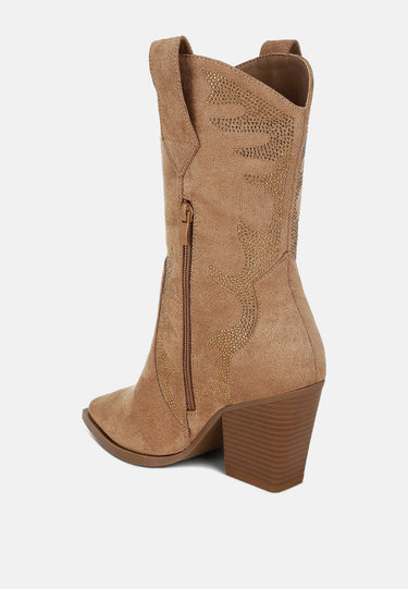 Rhinestones Embellished Calf Boots by MODE