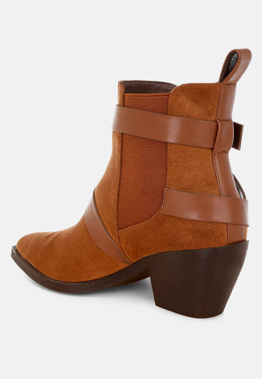 Raveta Microfiber Buckle Strap Western Boots