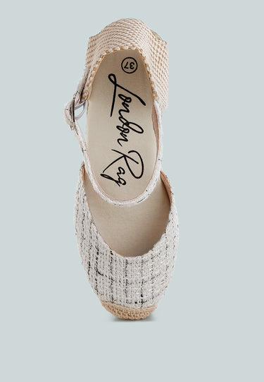 Tweed Round Toe Woven Wedges by Mode