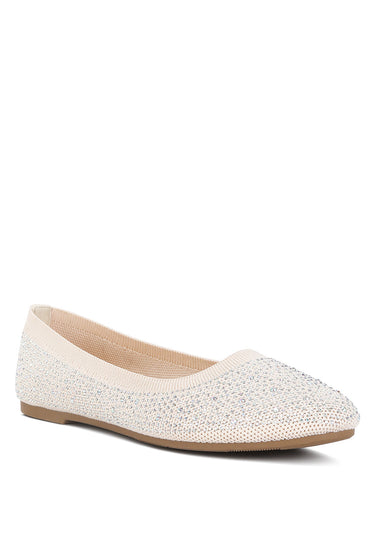 rhinestones embellished ballet flats#color_beige