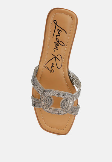 Minople Rhinestones Embellished Flat Sandals