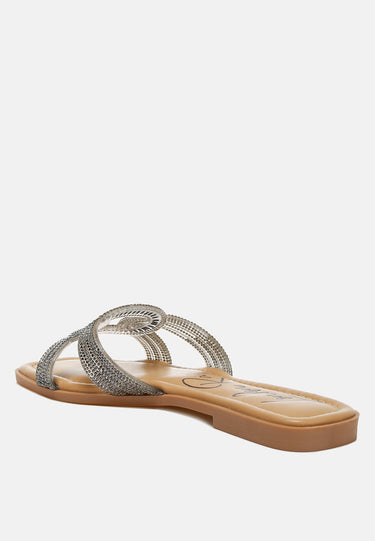 Minople Rhinestones Embellished Flat Sandals