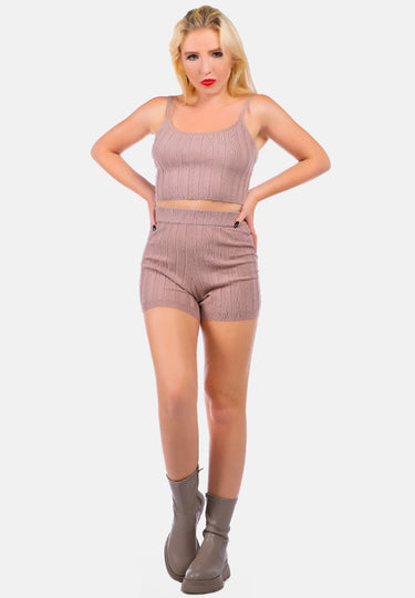 Solid Rib Knit Shorts by Mode