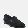 SARA Black Suede Slip-on Loafers-Black