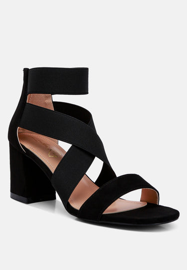 Black Strappy Block Heel Sandals by Mode