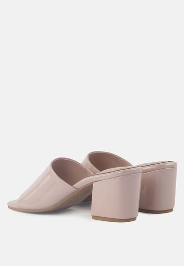 Dumpllin Patent Faux Leather Slip-on Block Heel Sandals