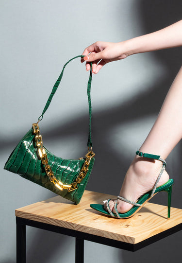 dare me diamante strap high heeled stiletto sandals#color_green
