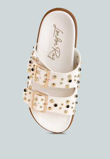 Metallic Stud Embellished Sliders by Mode