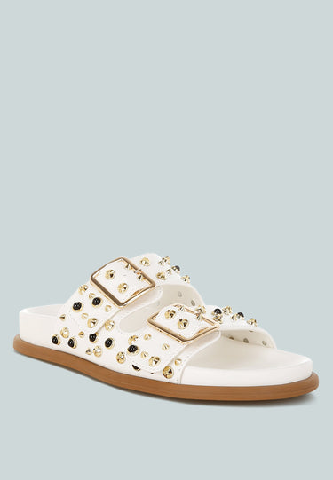 Metallic Stud Embellished Sliders by Mode