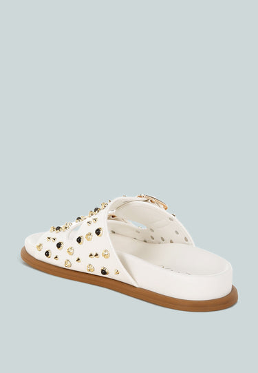 Metallic Stud Embellished Sliders by Mode