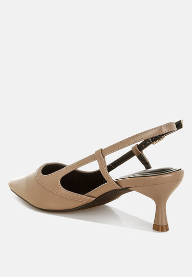Slingback Pin Buckle Kitten Heels in Taupe by Mode