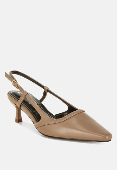 Slingback Pin Buckle Kitten Heels in Taupe by Mode