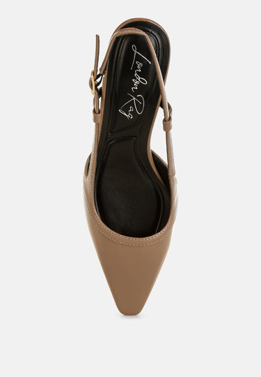 Slingback Pin Buckle Kitten Heels in Taupe by Mode