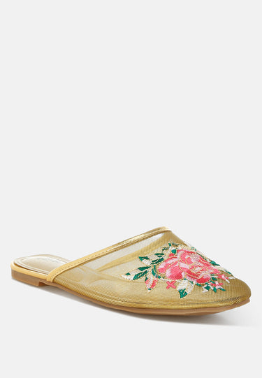Floral Embroidered Mesh Mules by Mode