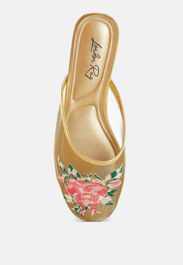 Shara Floral Embroidered Mesh Mules