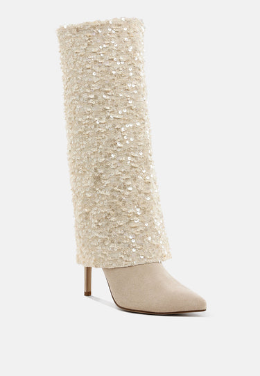 Sequinned Fold-Over Calf Boots by RAG