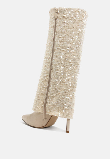 Sequinned Fold-Over Calf Boots by RAG