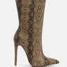 micah pointed toe stiletto high ankle boots#color_snake-print