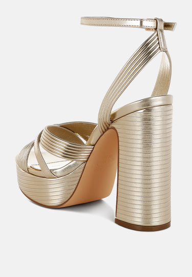 Metallic Ankle Strap Heel Sandals by RAG