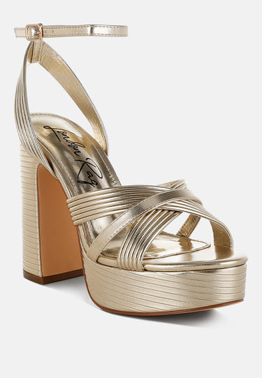 Metallic Ankle Strap Heel Sandals by RAG
