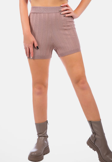 Solid Rib Knit Shorts by Mode