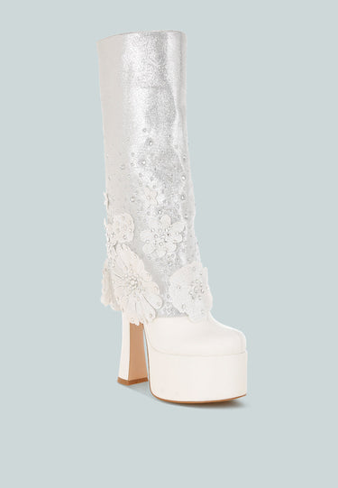 Sundra Floral Applique Platform Heeled Boots