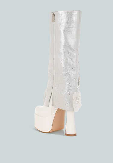 Sundra Floral Applique Platform Heeled Boots