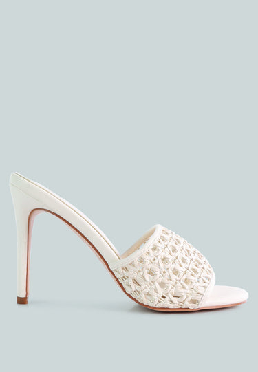 TEASE Off White Woven Heeled Slides_Off White