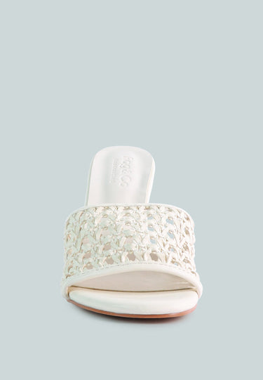 TEASE Off White Woven Heeled Slides_Off White