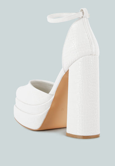tempt me croc textured high heeled block sandals#color_white