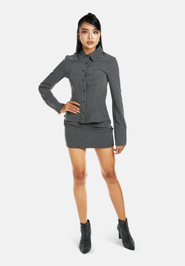 Tailored Glitter Pinstripe Button-Down Shirt