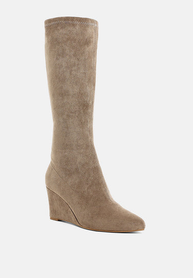 Microfiber Wedge Heel Boots by RAG