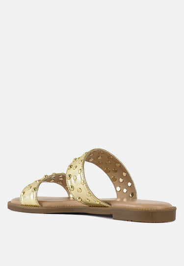 Women Studded Metallic Faux Leather Slip Ons