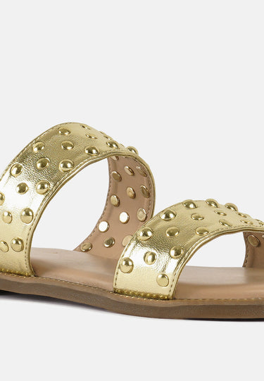 Women Studded Metallic Faux Leather Slip Ons